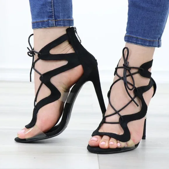 Strappy Nude High Heel Gladiator Sandals - Picture 10 of 11